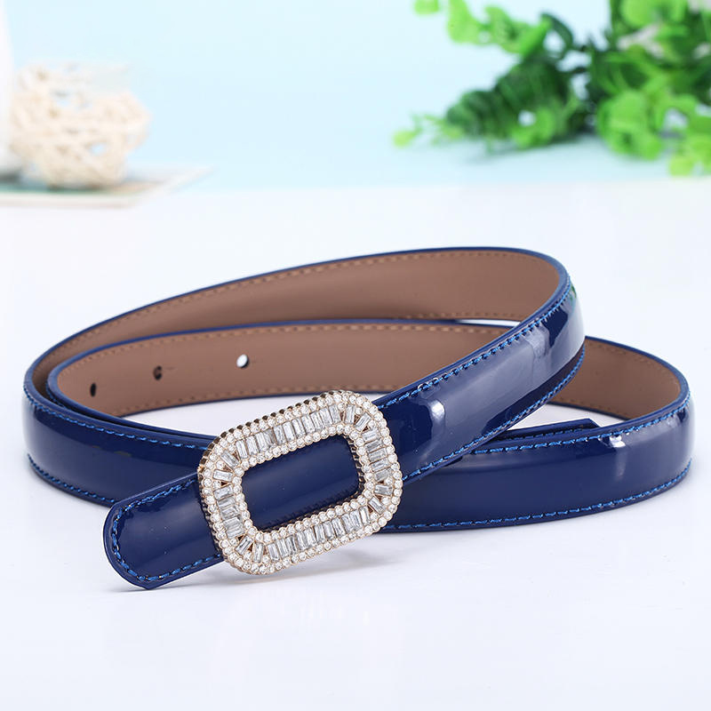 Women's Rhinestone Square Buckle Thin Leather Belt