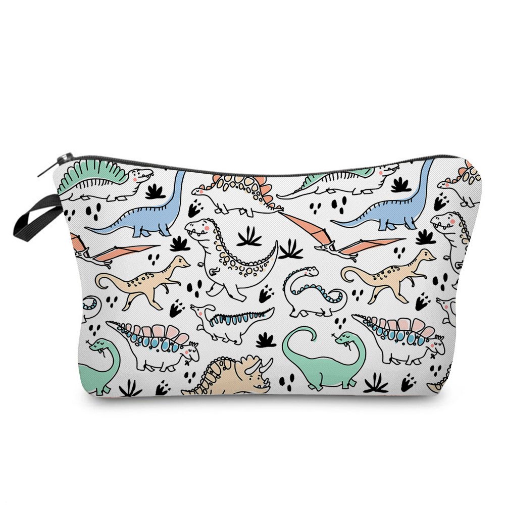 Dino Pattern Zip Storage Bag Lightweight Makeup Pouch