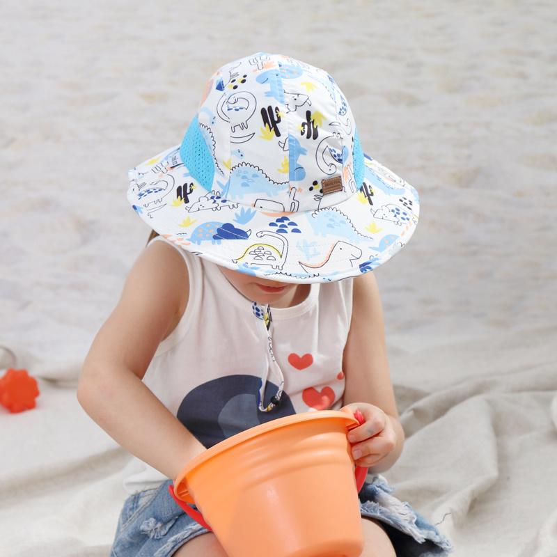 Girls Casual Cute Cartoon Graffiti Print Hats Wide Brim Sun Protection Hats  With Drawstrings For Outdoor Upf50+ - Temu