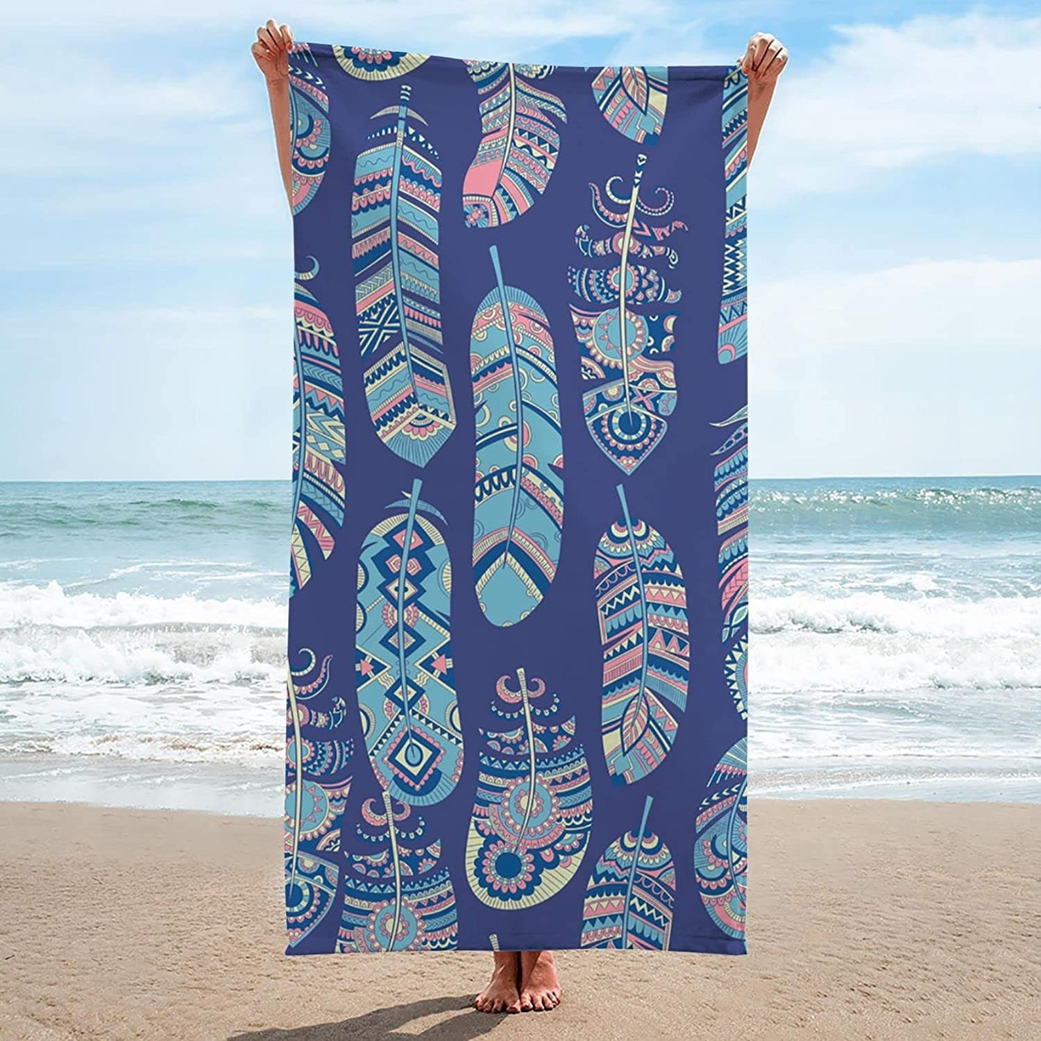 MHwan Toalla Playa, El vellón de Doble Cara no se adhiere a la Arena  Toallas de Playa, 80x160cm Fuerte absorción de Agua y Secado rápido Toalla  Playa