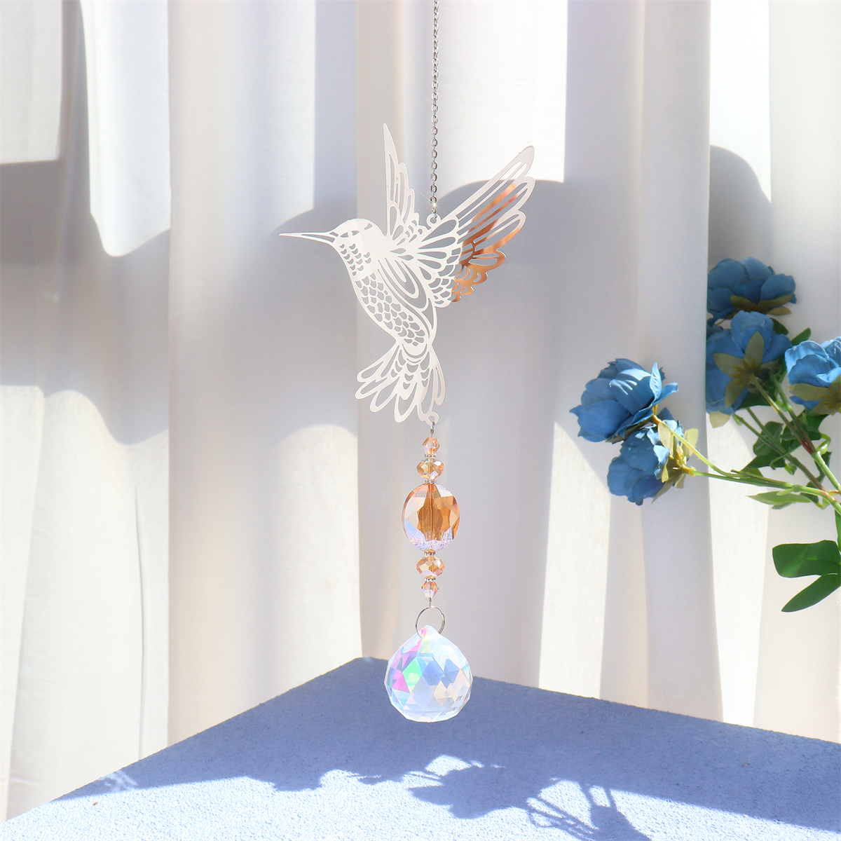 2PCS Handmade Hummingbird Suncatchers Ornament Rainbow Maker -    Stained glass window hanging, Garden party decorations, Suncatchers