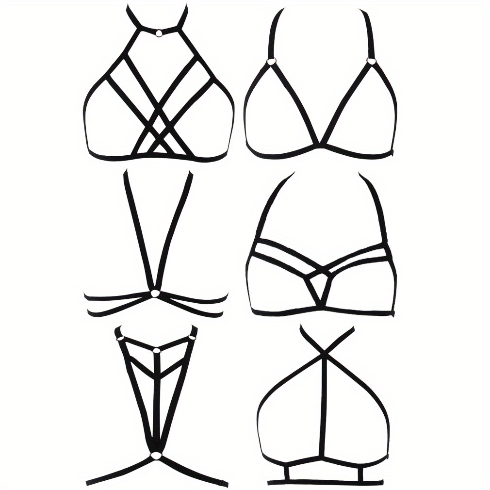 Sexy Lingerie Womens Strappy Cage Bra Hollow Out Harness Bras See Through  Elastic Cupless Cage Bras Bondage Loungewear