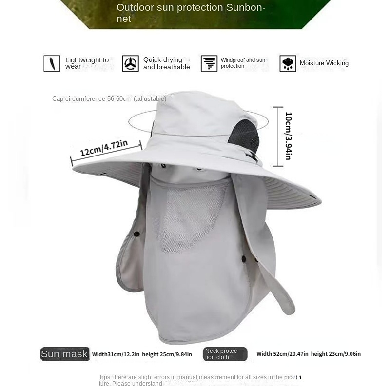 Sunscreen Bucket Hat Neck Flap Detachable Mask Unisex Solid - Temu