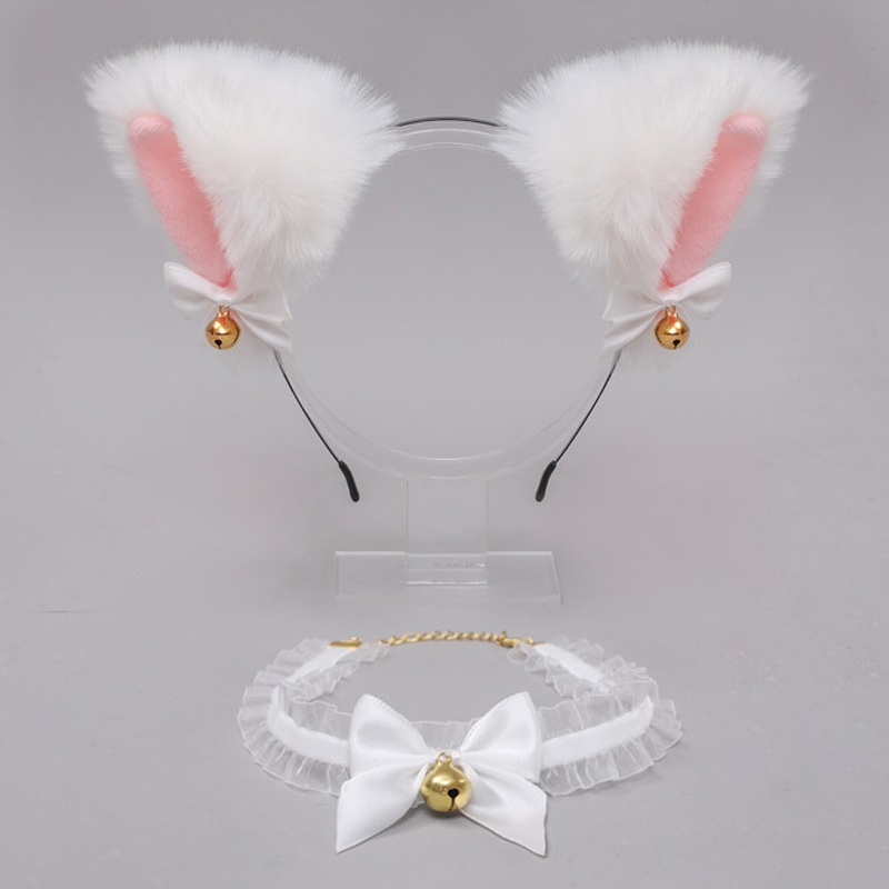 Cat Ears Hair Hoop & Bow Lace Choker Set