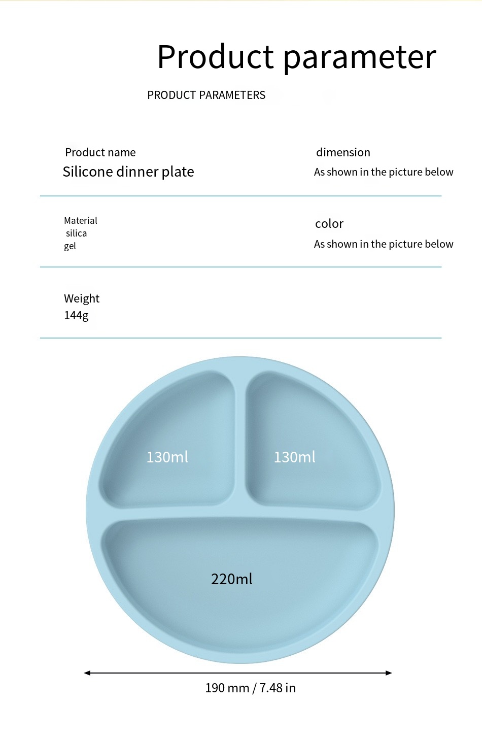 best selling silicone childrens dinner plate non slip separate tableware baby food bowl     details 1