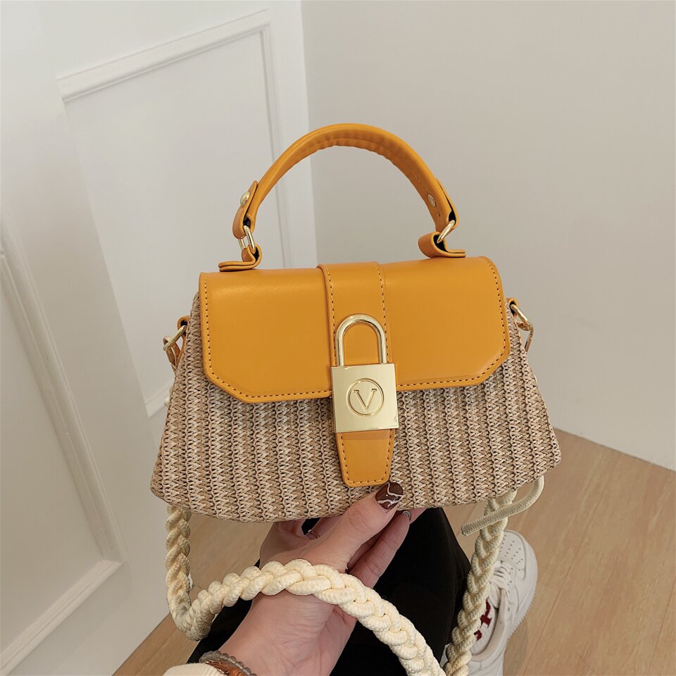 Mini Flap Square Straw Bag, Ruched Top Handle Box Bag, Stylish Twist Lock  Shoulder Purse With Braided Strap - Temu