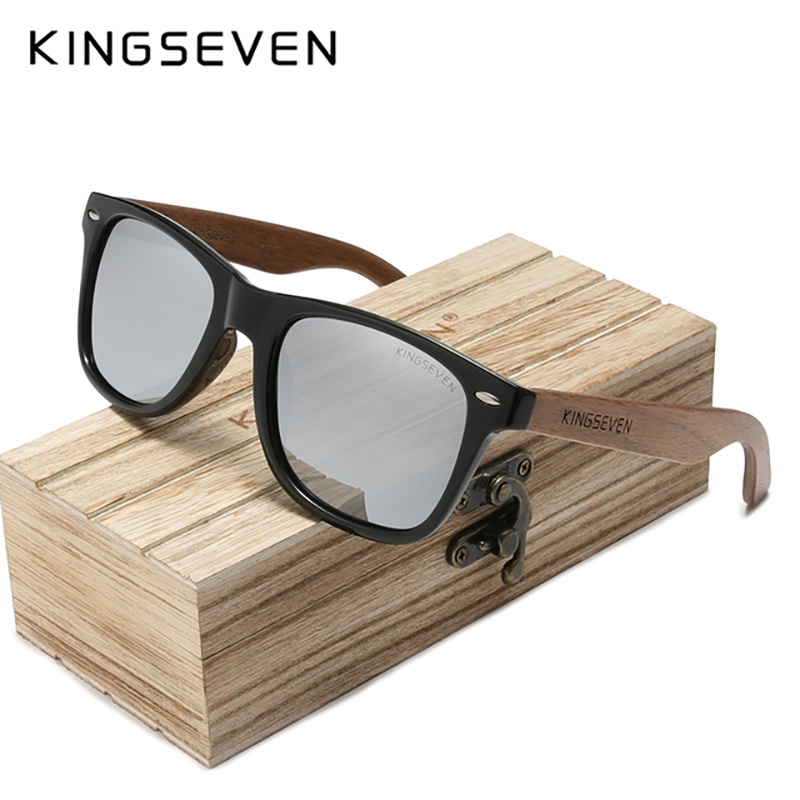 Polarised Sunglasses Men & Women Protection, Retro Wood Frame