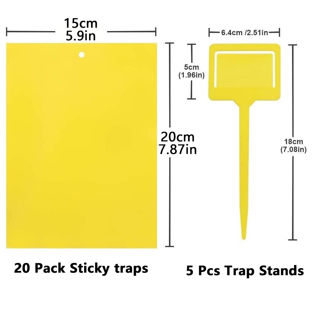 Dual-Sided Yellow Sticky Gnat Traps Indoor/Outdoor Insect Fungus Gnats,  Whiteflies, Aphids, Leaf Miners,Thrips(20-Count)