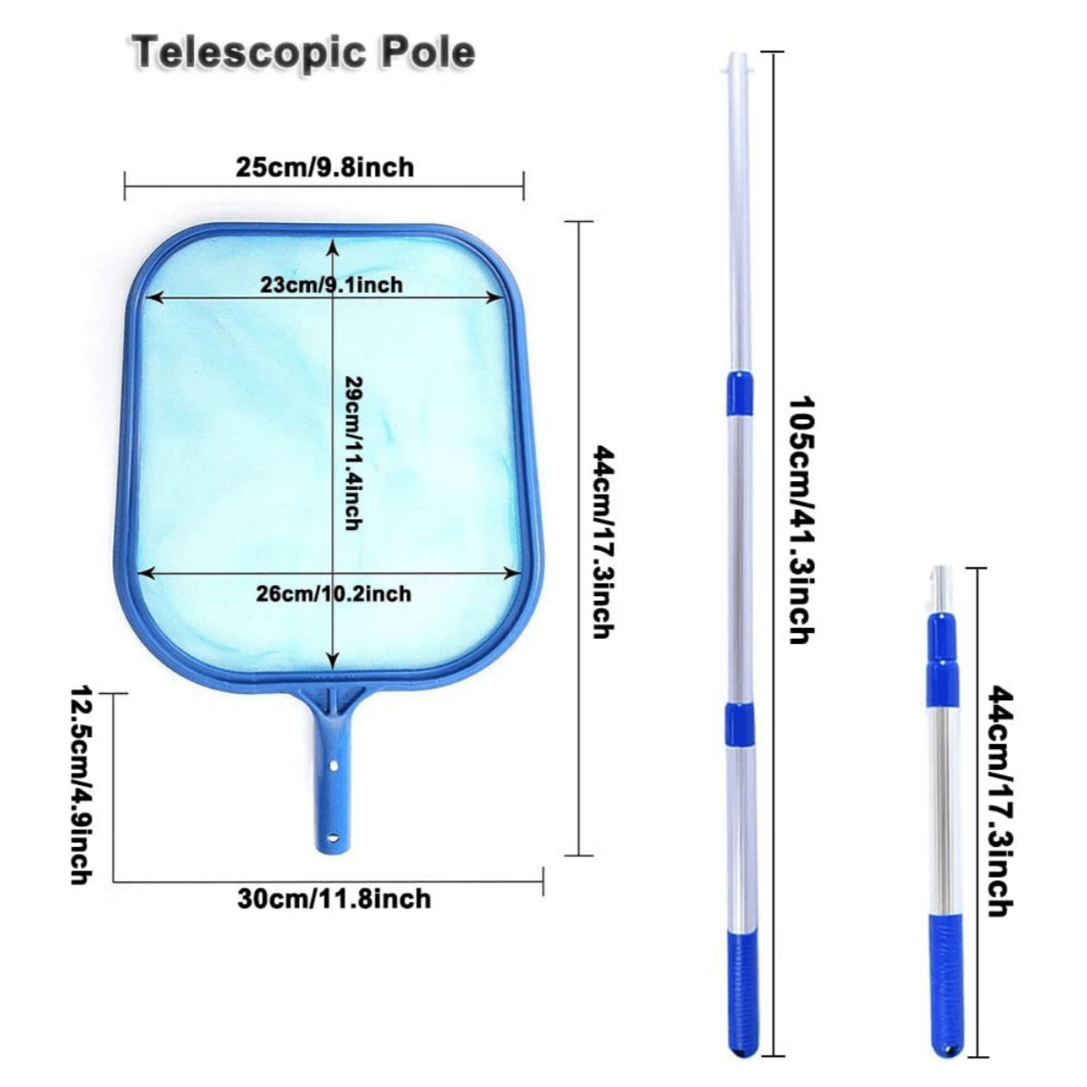 Pool Skimmer With Fine Mesh Net, Telescopic Aluminum Pole For