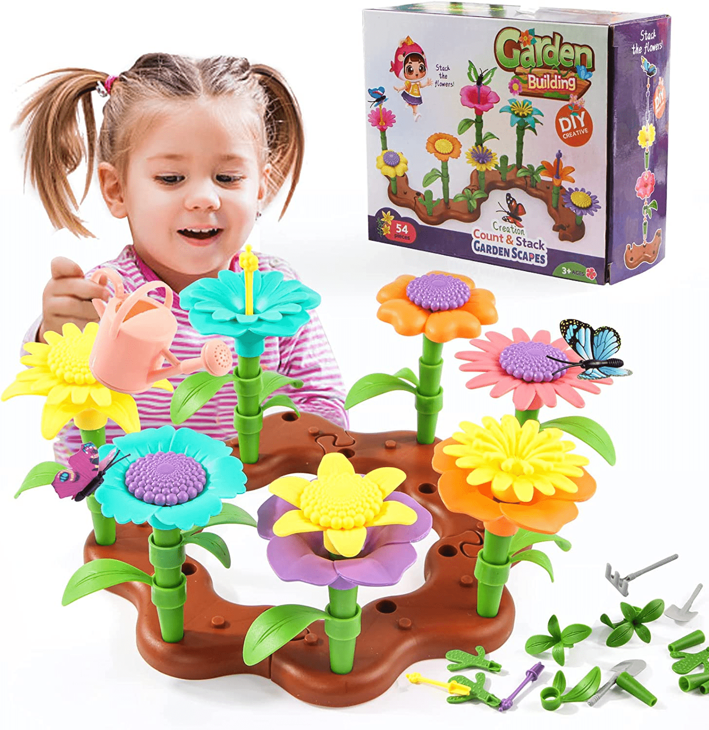 Juguetes de regalo para niños y niñas de 2, 3, 4, 5, 6 años (156 unidades),  diseño de jardín de flores de insectos, apilable, juego educativo de