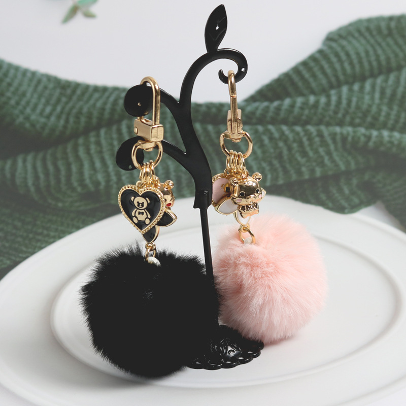 Love Heart Bear Pom Pom Keychain Pendant Fashion Cute Elegant Car Keyring  Ornament Bag Purse Charm Accessories - Temu