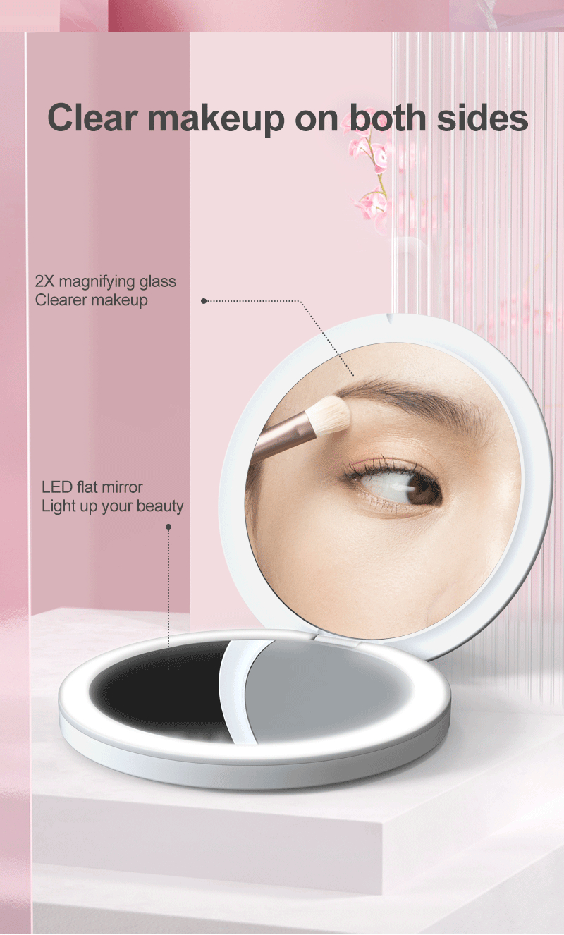 Led Lit Travel Makeup Mirror 1x 2x Magnifying Compact Mirror