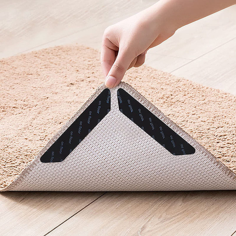 4/8 Pcs Rug Grippers Stopper Anti Slip Corner Non-Slip Mat Non-Curling  Reusable Washable Carpets Pads
