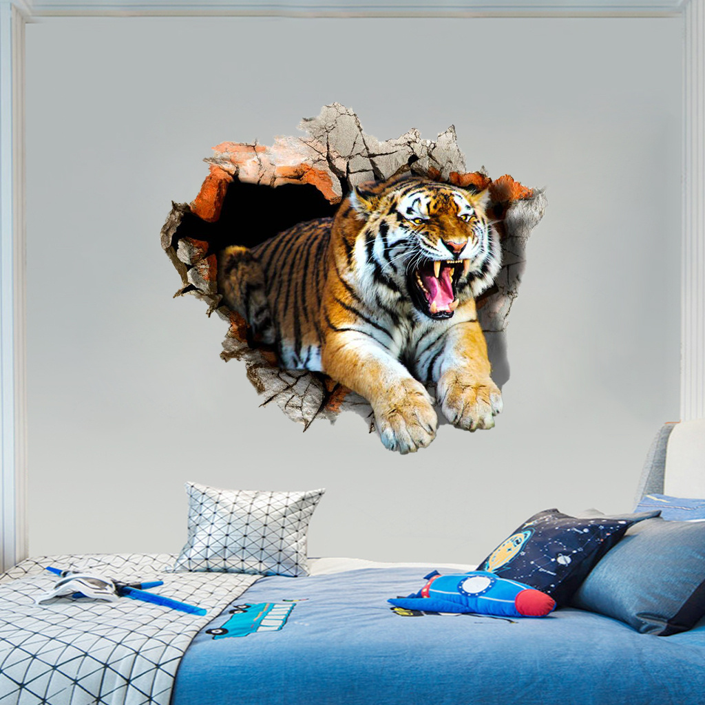 Broken Window 3d Tiger Wall Sticker, 3d Tiger Wall Decoration, For ...