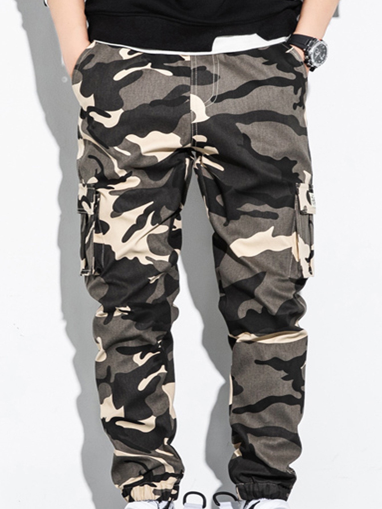 Plus Men's Camo Cargo Pants Multi Pockets Oversized Loose - Temu