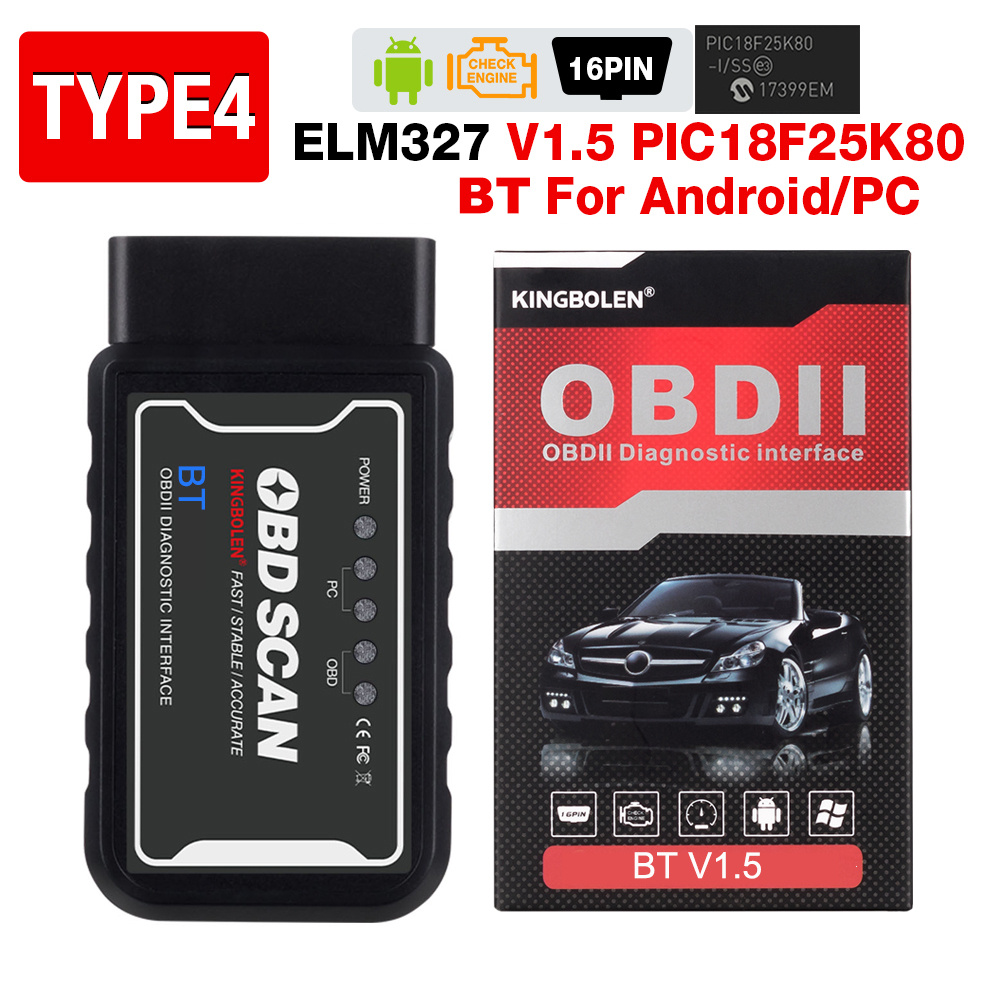 Pic18F25K80 Chip Elm327 Obd2 Scanner Elm 327 V1.5/V2.1 Bluetooth Code  Reader Auto Diagnostic