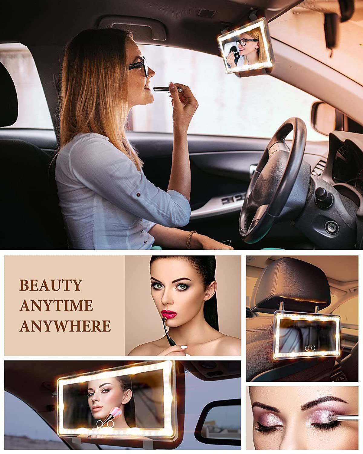 Car Sun Visor Vanity Mirror Rechargeable Makeup Mirror 3 - Temu