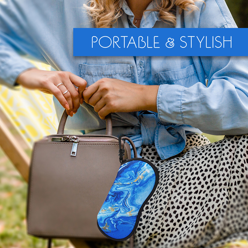 Stylish Blue Marble Print Eyeglass Case - Perfect For Women & Men -  Portable & Soft With Carabiner - Temu