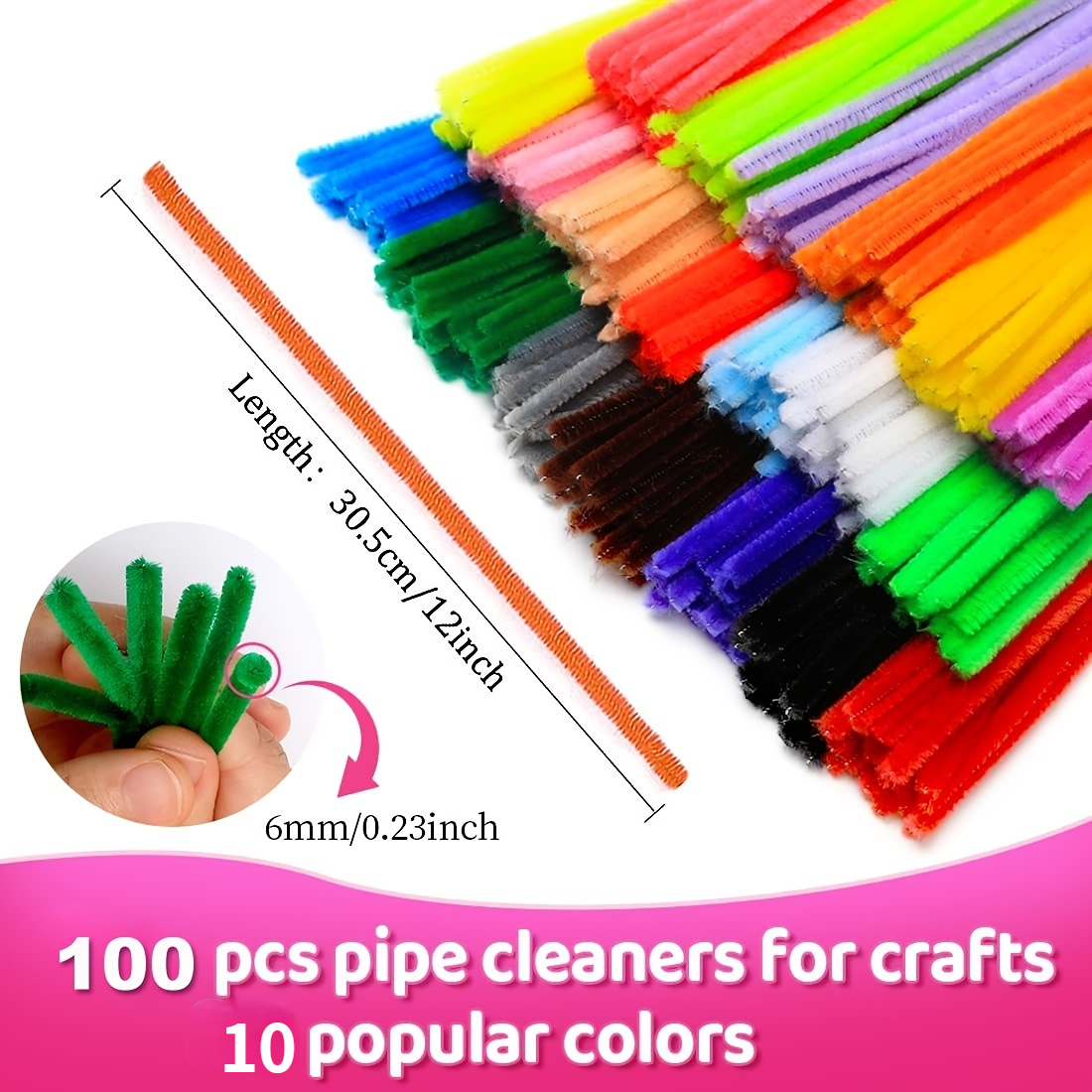 10 Multi-colored Pipe Cleaners, Pipe Cleaners For Crafts, Long