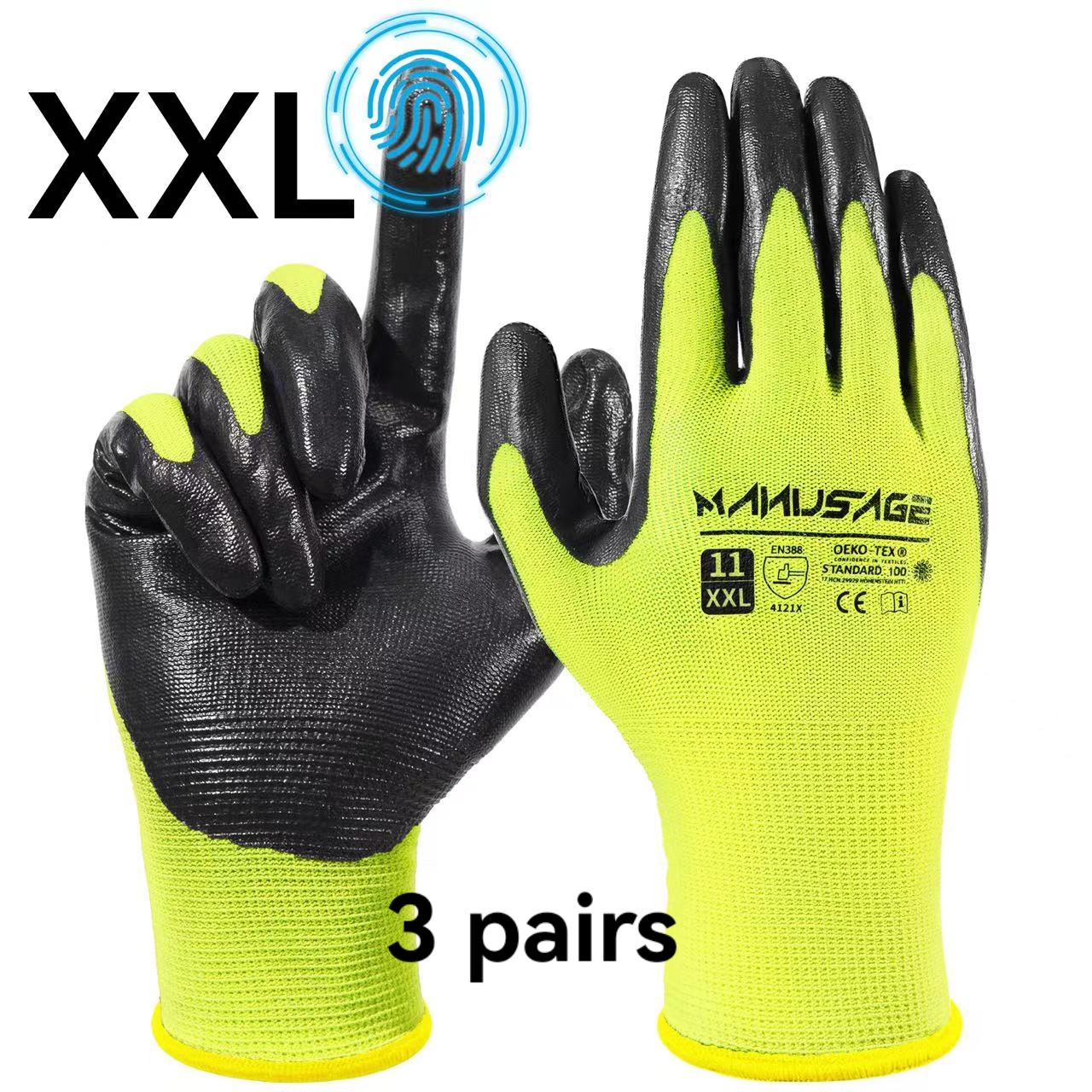 MANUSAGE Safety Work Gloves, Nitrile Work Gloves For Men and Women