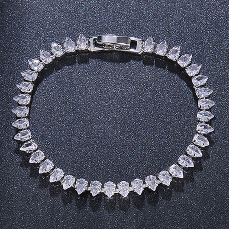 

Water Drop Shape Zircon Tennis Necklace/ Dangle Earrings/ Chain Bracelet Shiny Jewelry Women's Dress Accessories