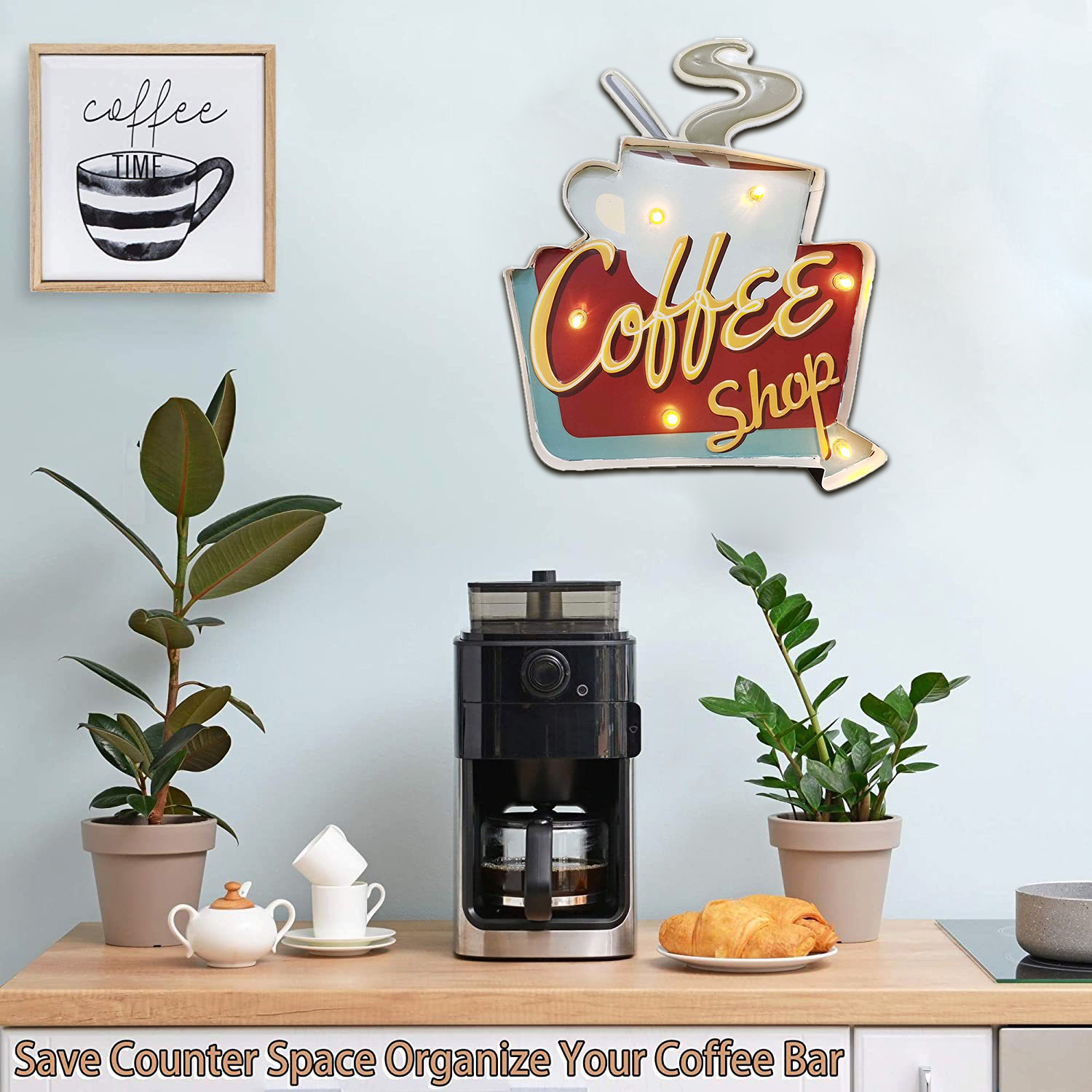 Space-Saving Mini Coffee Bar Sign and Organizer