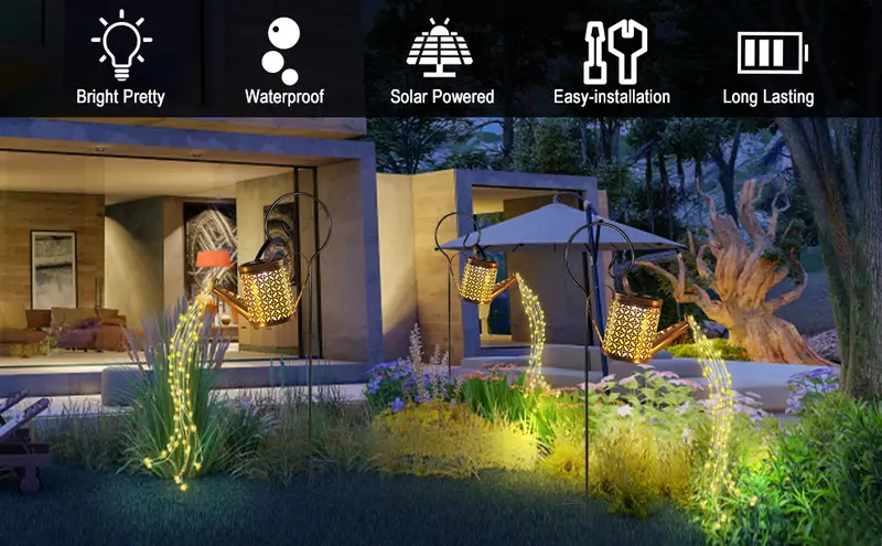 1pc watering can lights waterproof copper solar lights for outdoor pathway yard deck lawn patio walkway details 0