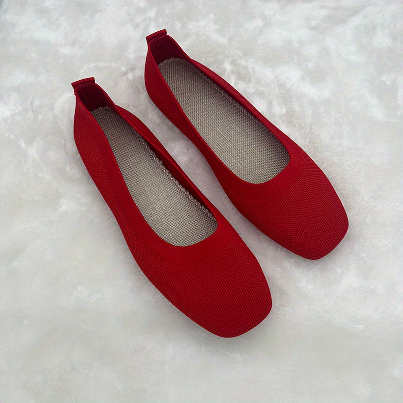 Women's Comfy Knit Flat Shoes, Breathable Slip On Square Toe Soft Sole  Ballet Flats, Casual & Versatile Flats