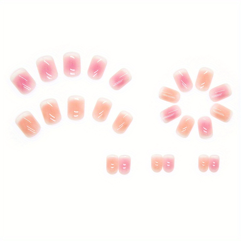 Y2k Short Square Press On Nails Gradient Pink Fake Nails With Design ...