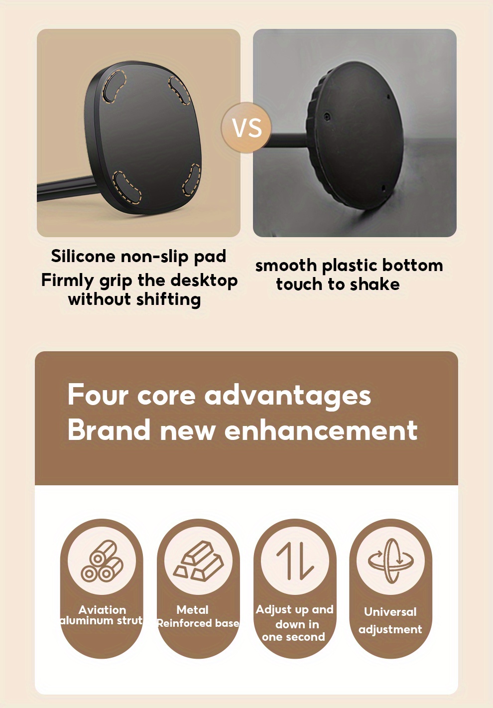 Mobile phone desktop bracket live special metal universal universal aluminum alloy overhead shooting selfie TikTok mobile phone stand rotating adjustable lifting support frame