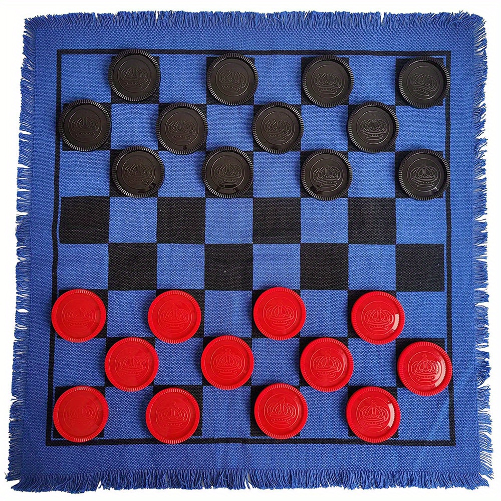 Conjunto de xadrez gigante – Jogo de tabuleiro 3 em 1 Tic Tac Toe para  adultos e crianças com tapete reversível de 24 peças xadrez, jogos internos  e externos para a família