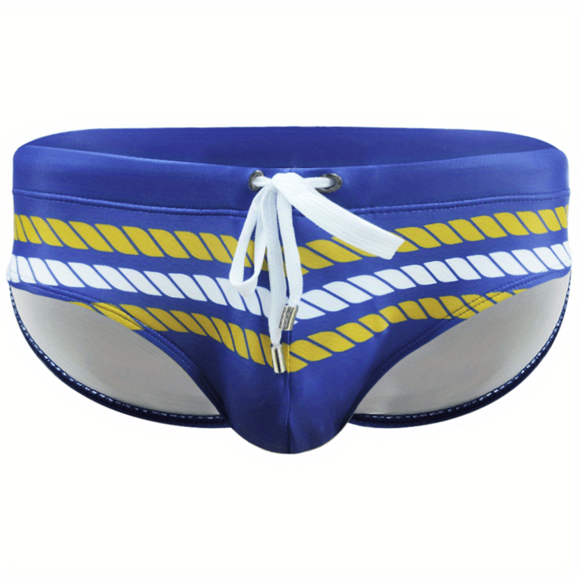 Uxh Mens Rope Pattern Swimsuit Briefs Drawstring Sexy Low Waist Bikini ...