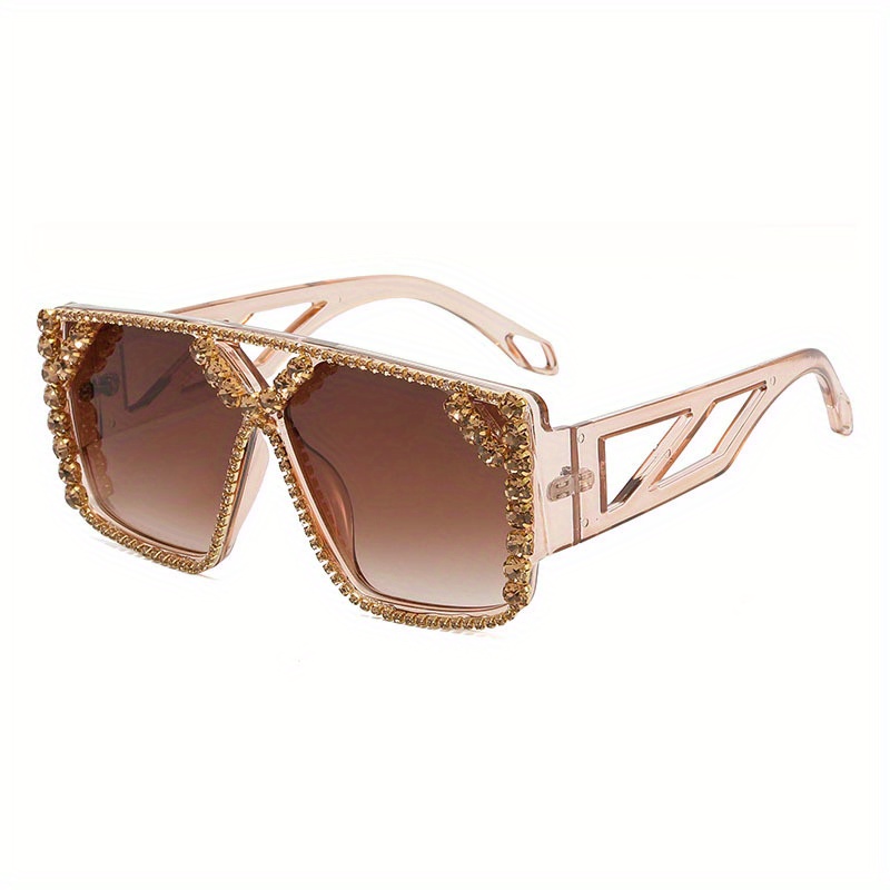 Oversized Top Bar Sunglasses Rhinestone Gradient UV400