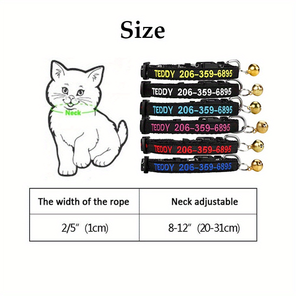 Custom Embroidered Cat Collar With Name Phone Number Bell Adjustable For  Any Pet - Pet Supplies - Temu Slovenia