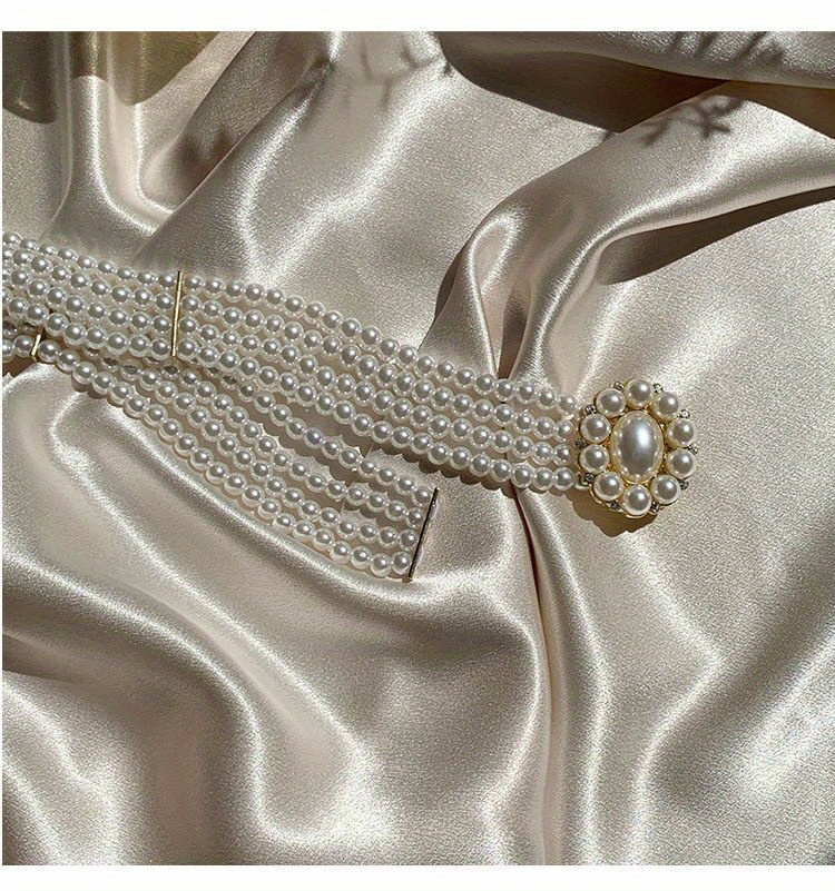 Elegant Faux Pearl Wide Belt Fashion Pearl Flower Buckle Elastic