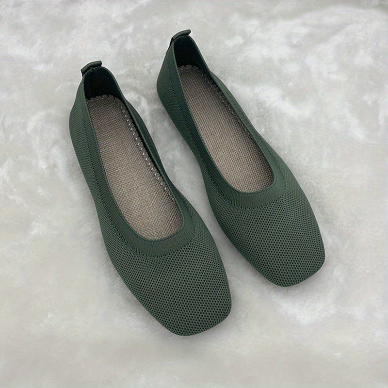 Women's Comfy Knit Flat Shoes Breathable Slip Square Toe - Temu