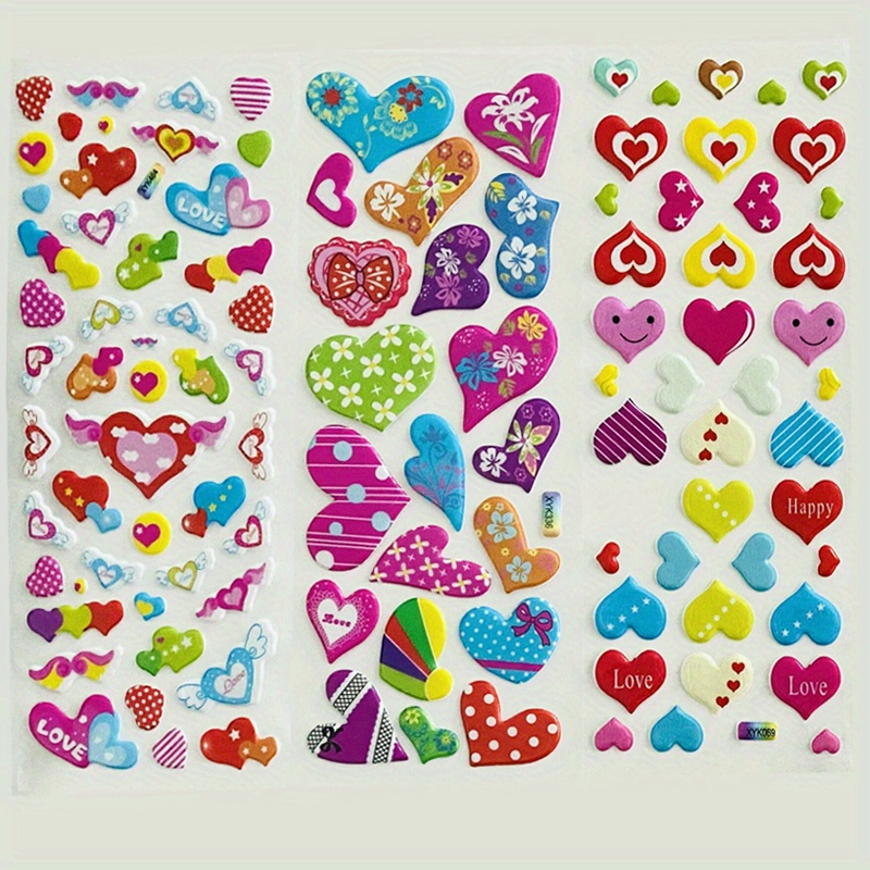 10 Sheets Stickers for Kids 2-8 Years, 3D Puffy Heart Stickers for Toddlers  Girls Boys,Including All Kinds of Lovely Heart for Decoration,Each Piece