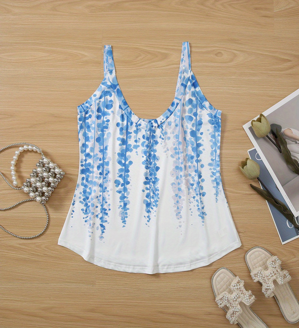 Women's Floral Print Cami Top - Y2K Backless V Neck Ruffle Babydoll Shirt With Spaghetti Straps