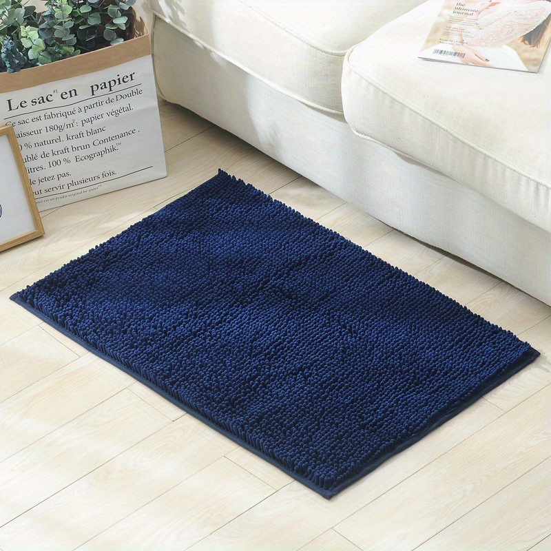 Bathroom Runner Rug Extra Long Chenille Area Rug Non-Slip Blue