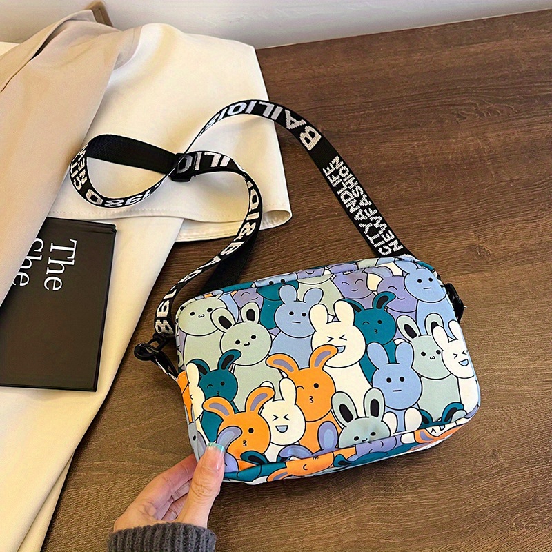 Anime Bunny Print Crossbody Bag Kawaii Cartoon Square Purse Mini