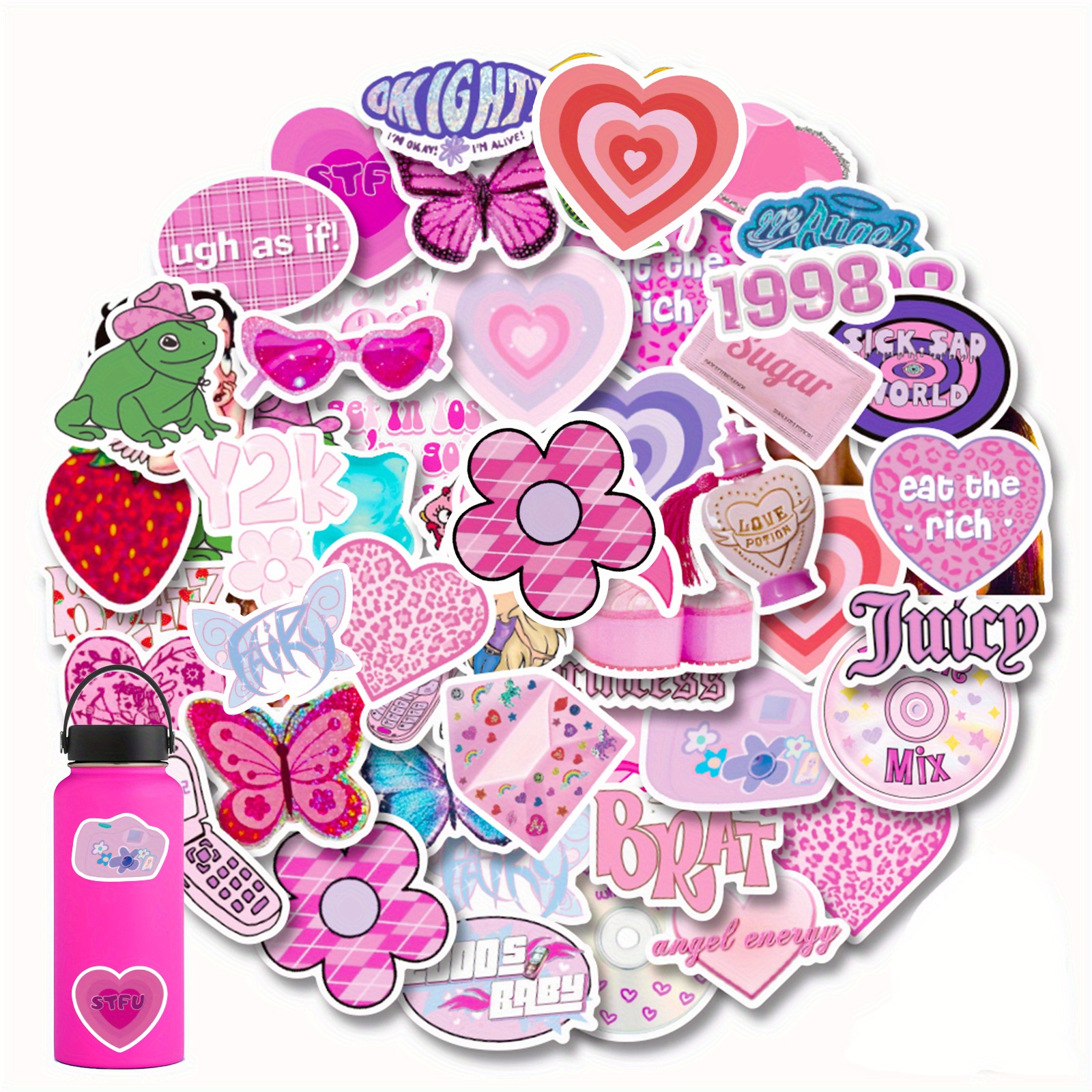 102 Pcs Preppy Stickers Vinyl Aesthetic Waterproof Stickers