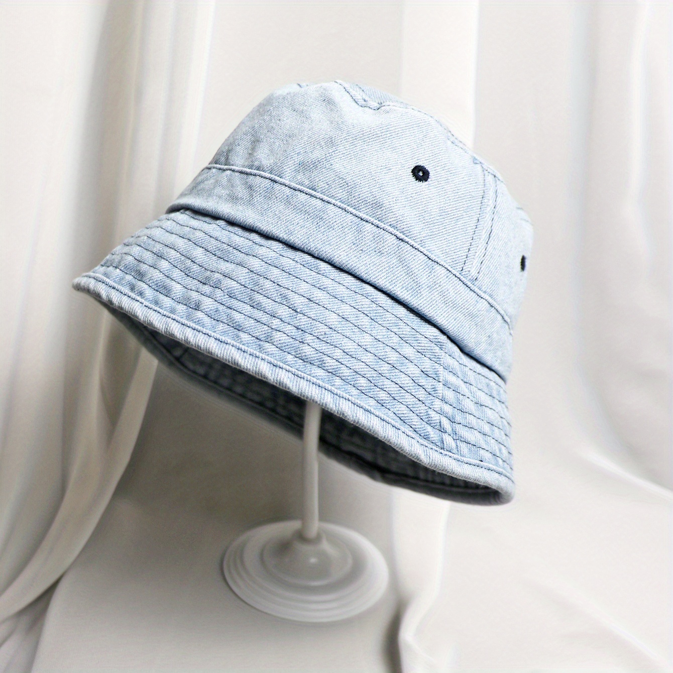 Classic Blue Denim Bucket Hat Trendy Washed Distressed Casual Basin Hats  Breathable Fisherman For Women - Temu