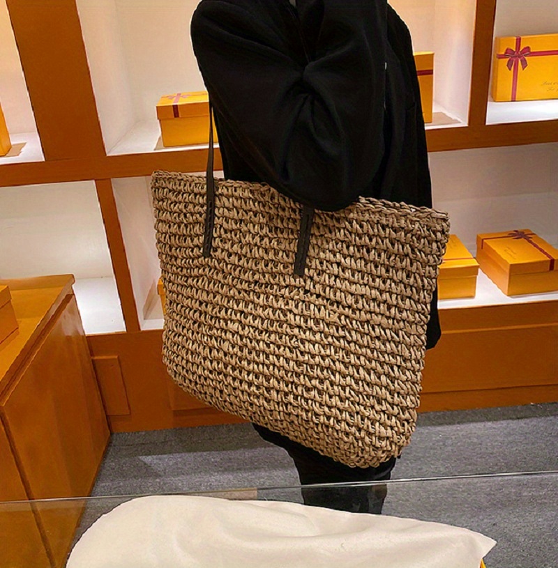 Simple Straw Tote Bag, Large Capacity Shoulder Bag For Travel