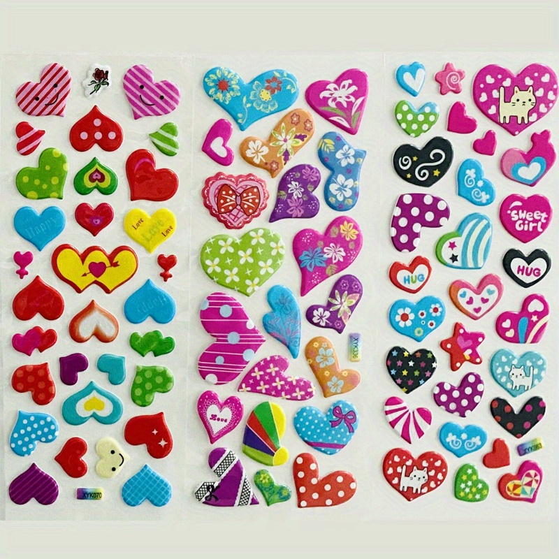 12 Sheets/pack Cute Love Hearts Shape Puffy Bubble Colorful Stickers  Notebook Decoration Kawaii Scrapbooking Sticker Toys Girls