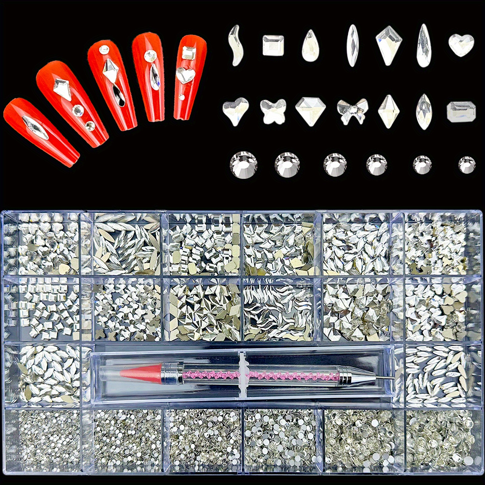 Nail Art Rhinestones Kit Multi Shapes Glass Synthetic - Temu
