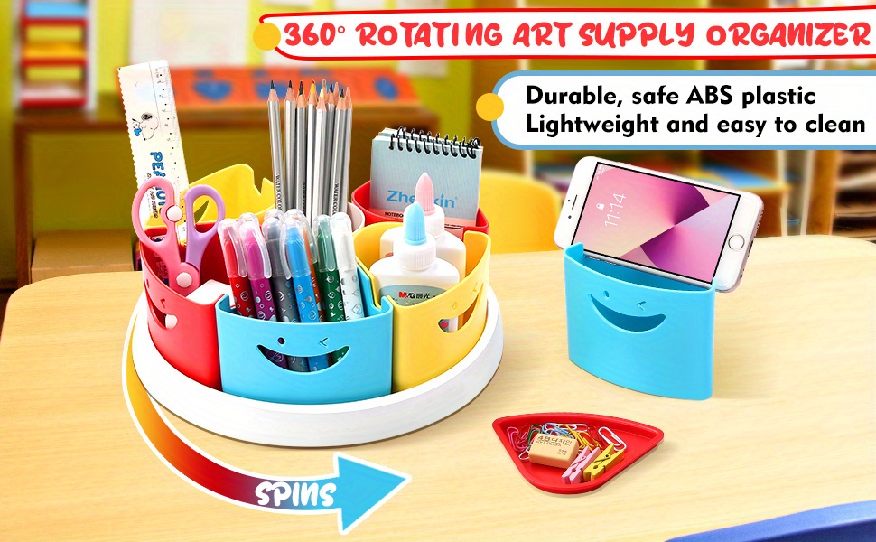 Rotating Desk Organizer For Kids, Art Supply Storage Organizer For