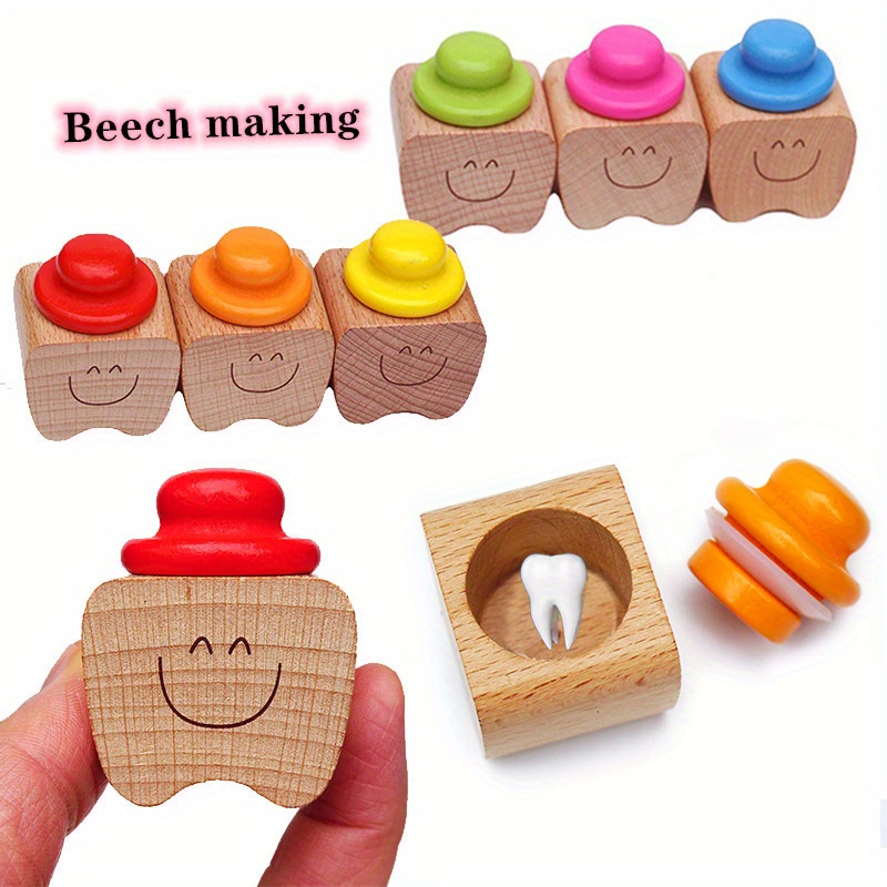  Caja de dientes de bebé, organizador de recuerdos de madera para  niños para dientes de bebé, lindo contenedor de dientes para niños con  pinzas y botella lanugo para mantener el recuerdo