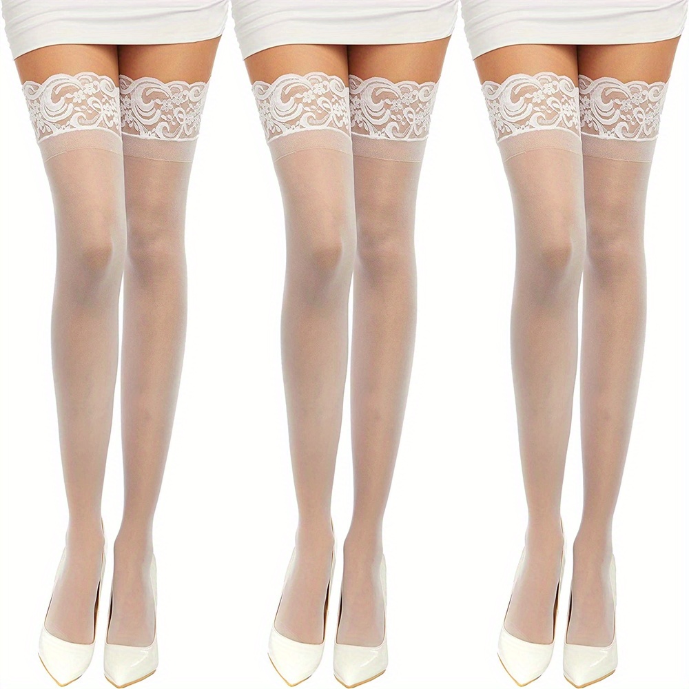 White Lace Top Thigh High Stockings 