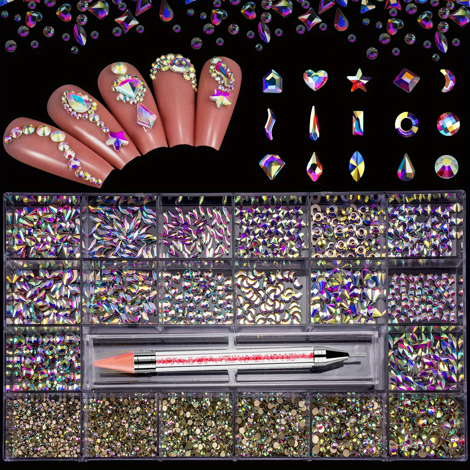 Multi-shaped Rhinestones Kit With Diamond Storage Box And Wax Pen For Nail  Art Craft - Glass Crystal Ab Nail Stones And Gems For Diy Nail Jewelry And  Designs - Temu Spain