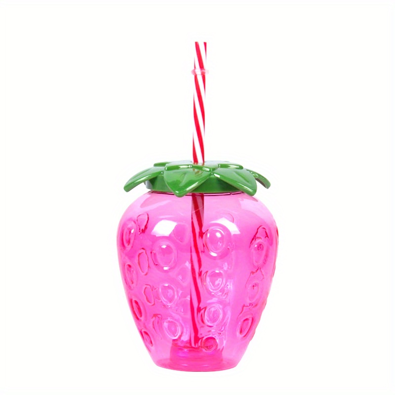 Visland Strawberry Shaped Cup with Straw Cute Plastic Cups with